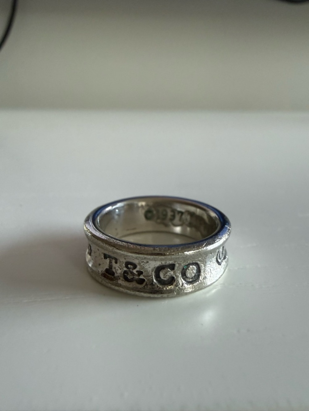 Tiffany & Co Silver Band Ring with T & CO 1837 Stamped Detail